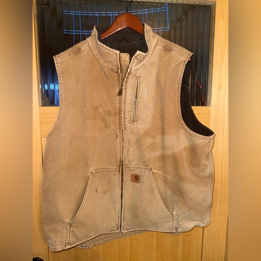 Vintage Carhartt Brown Men 2XL Work Wear Vest Sherpa Fleece Lined